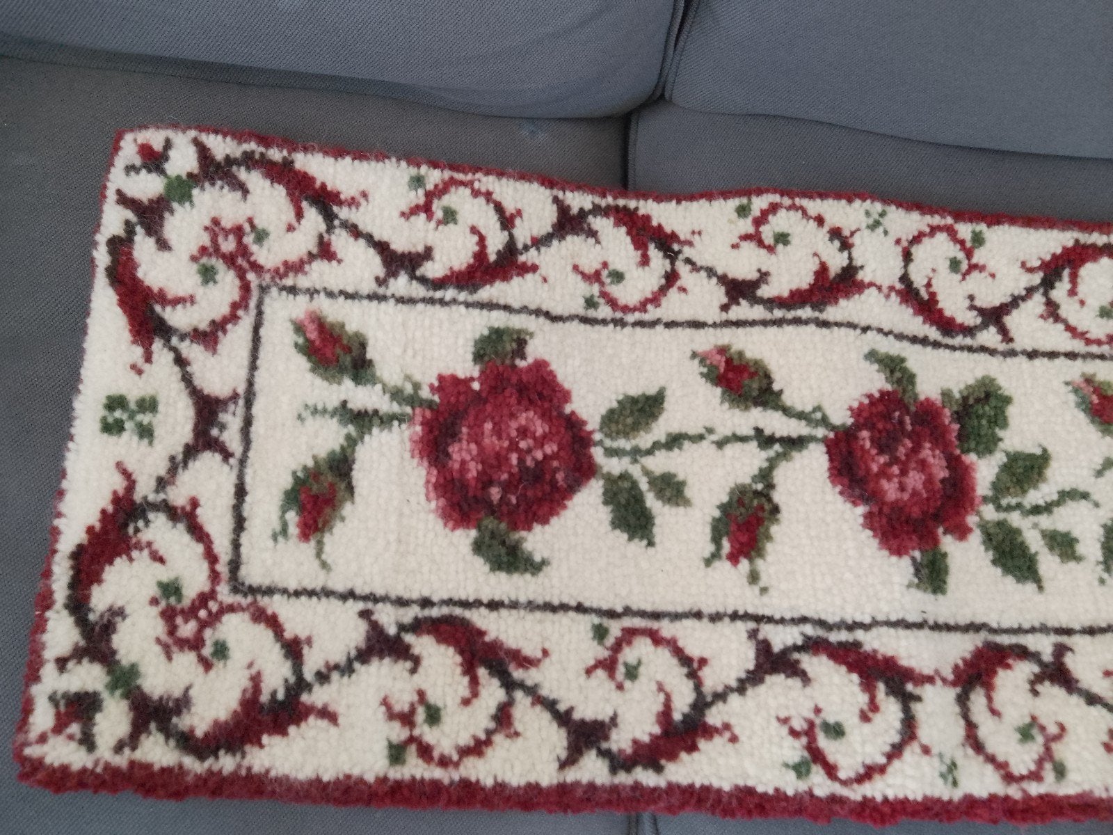 Smyrna antiek wol tafelkleed rozen bloemen kleed tafel, Ophalen of Verzenden, Rechthoek