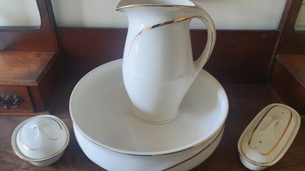Vintage Lampetstel - Wit met Gouden Details, Antiek en Kunst, Ophalen of Verzenden