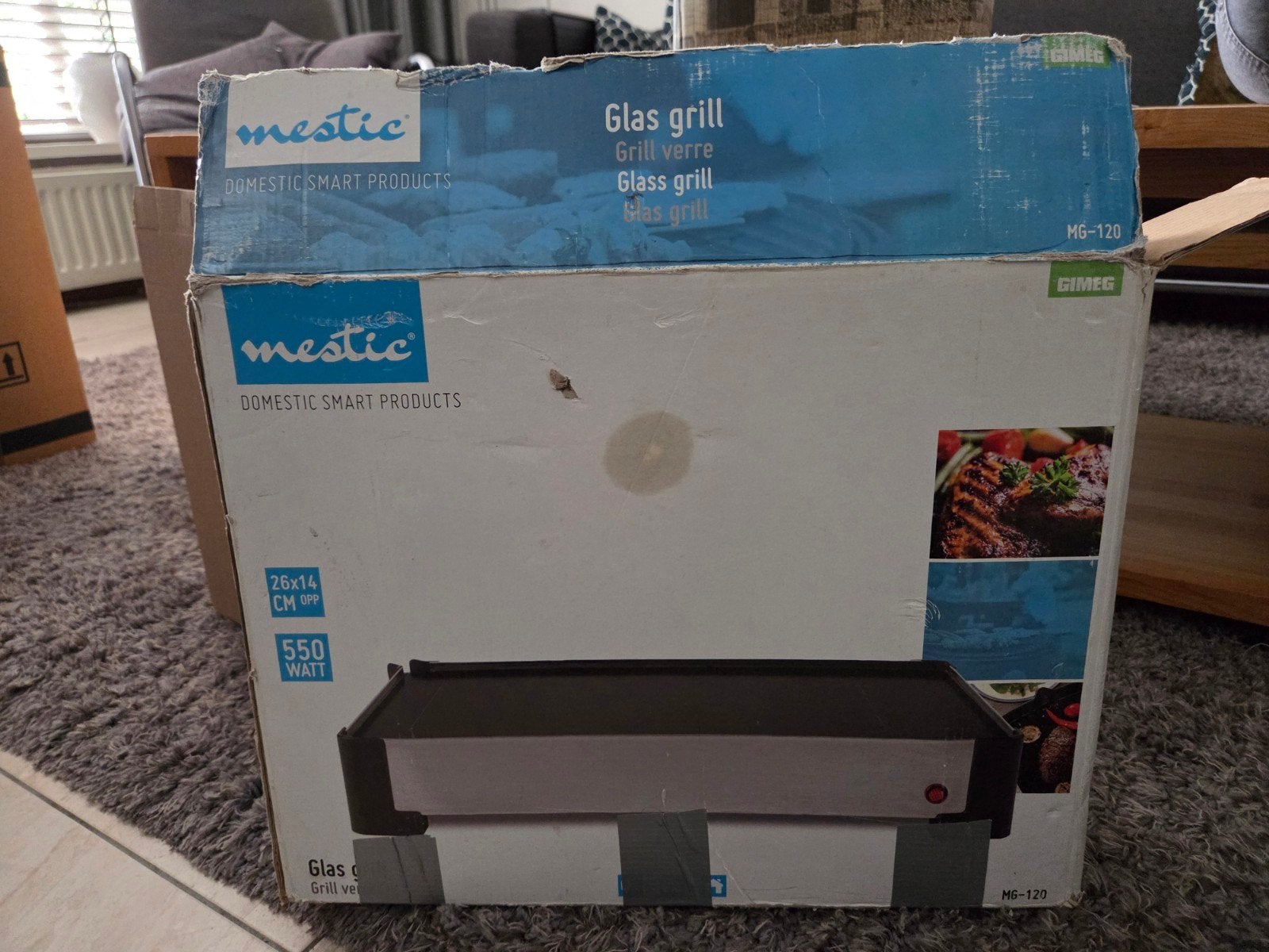 Mestic Glas Grill MG-120 - Compacte Tafelgrill 550 Watt, Ophalen of Verzenden, Nieuw, Tafelgrill