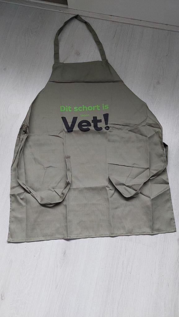 Schort in groen met tekst "dit schort is tegen vet"' nieuw, Ophalen of Verzenden, Nieuw, Groen, Schort
