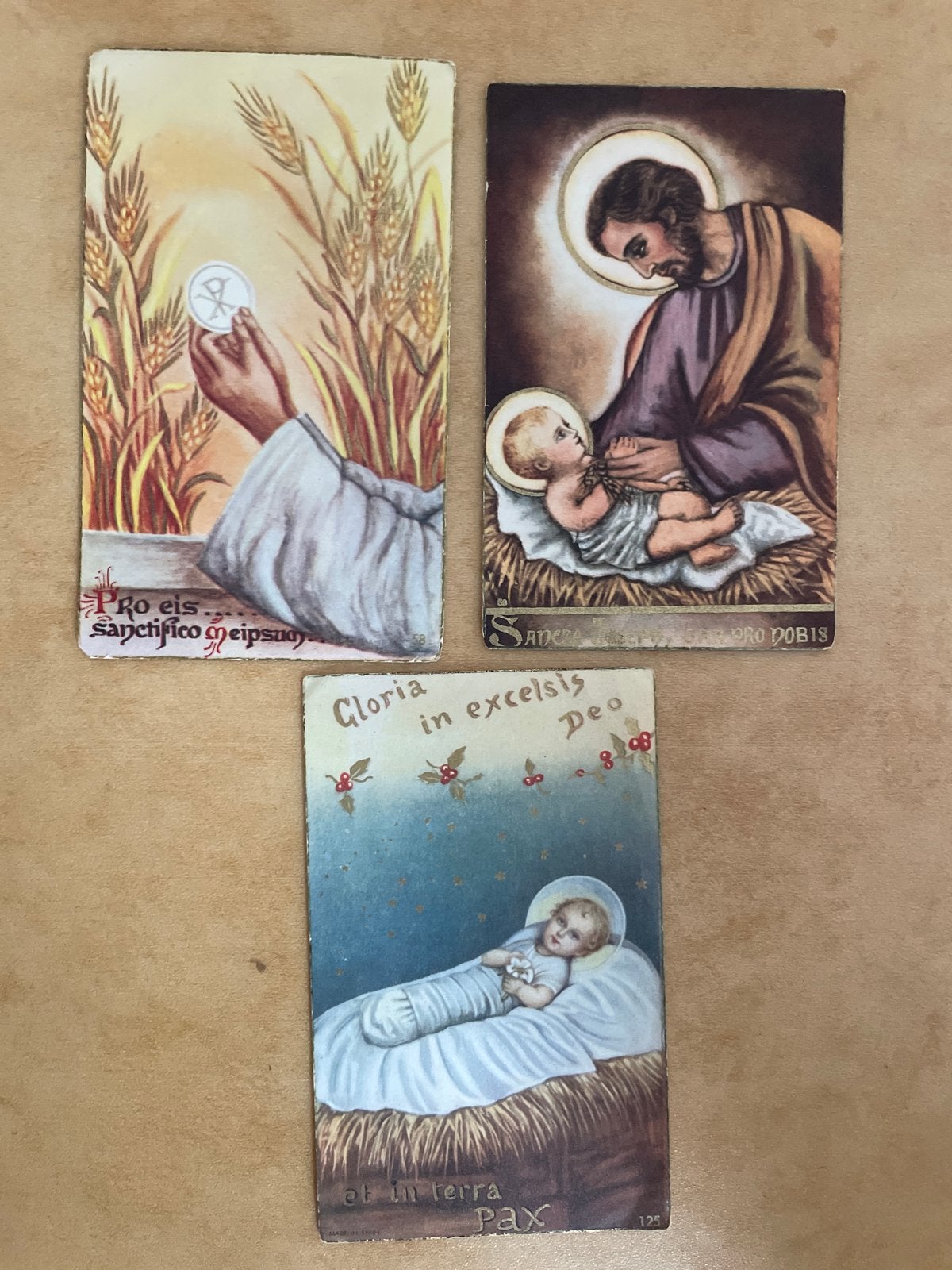 3 oude religieuze prentjes: Jezus, Jozef en Kerstkind, Antiek en Kunst, Antiek | Religie, Ophalen of Verzenden