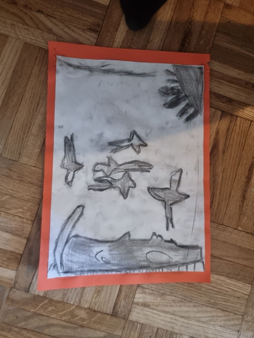 kunstwerk krijt potlood gesigneerd vogels, Ophalen of Verzenden, Tekening, Potloodtekening, Gesigneerd