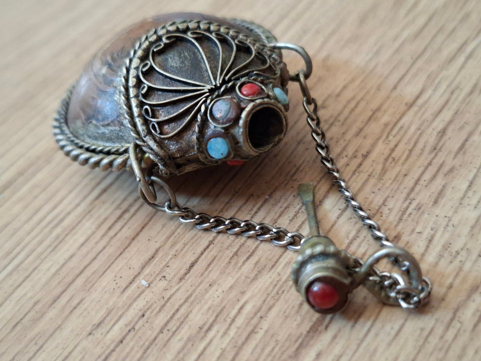 Antieke Chinese Snuff Bottle met Ketting en Lepel, Ophalen of Verzenden