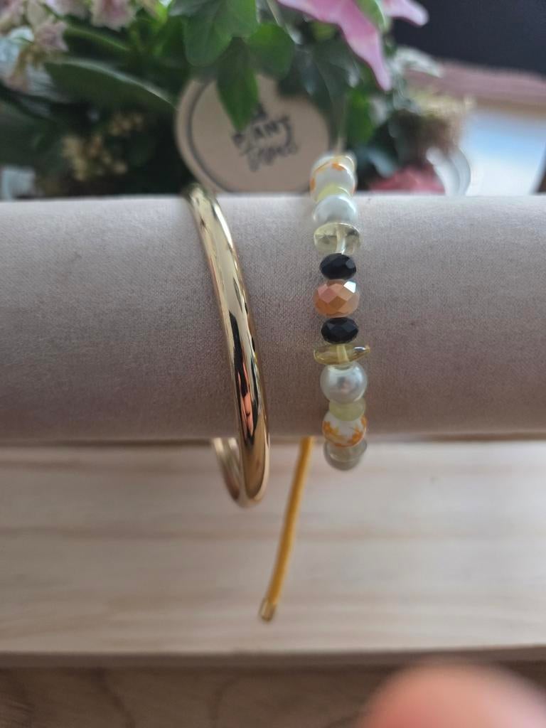 Zelfgemaakte Armband met Porselein en Natuursteen, Overige materialen, Met bedels of kralen, Geel, Nieuw