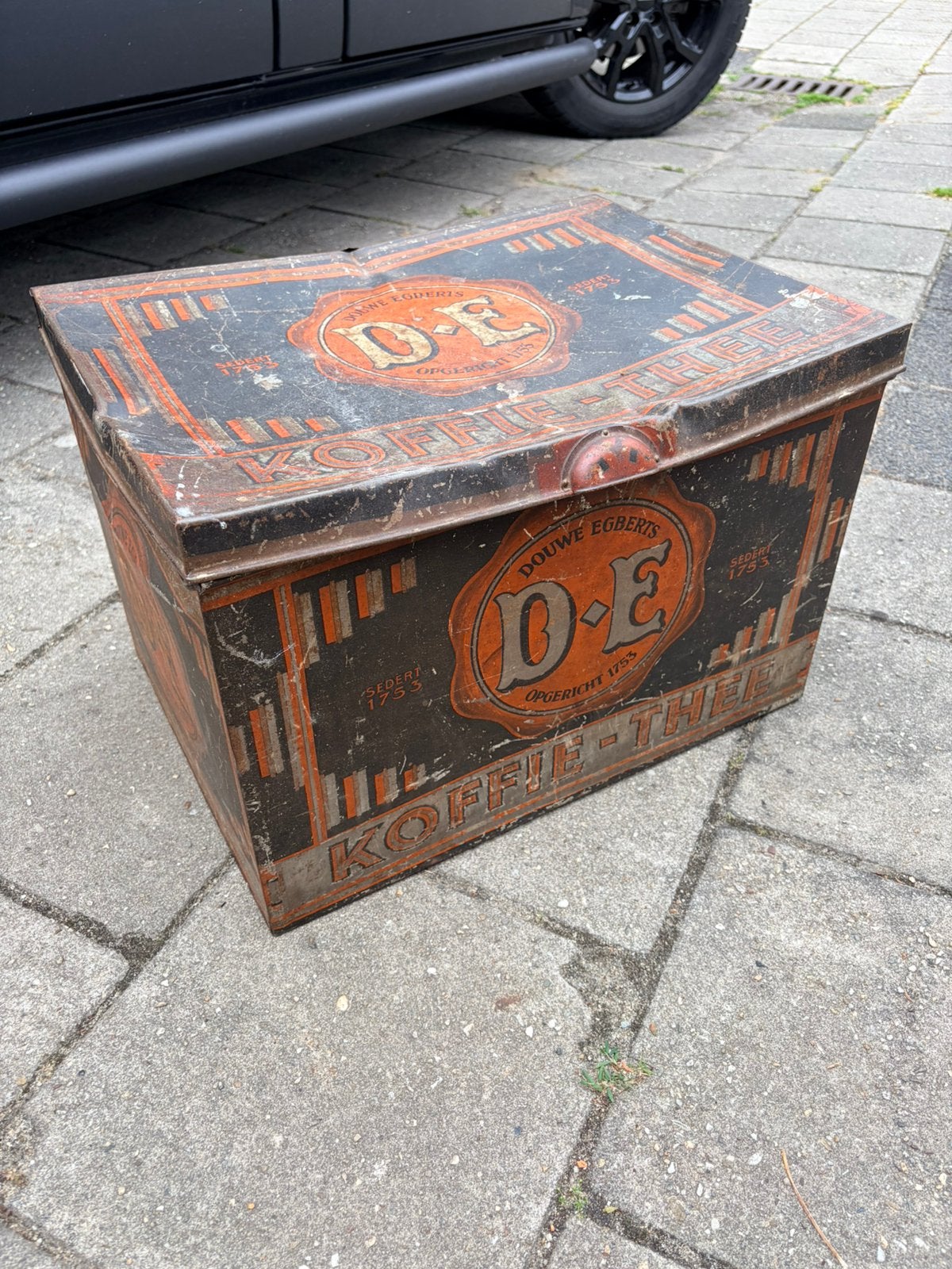 douwe egberts metalen kist decoratie vintage, Ophalen, Zo goed als nieuw, 50 tot 100 cm, Minder dan 50 cm