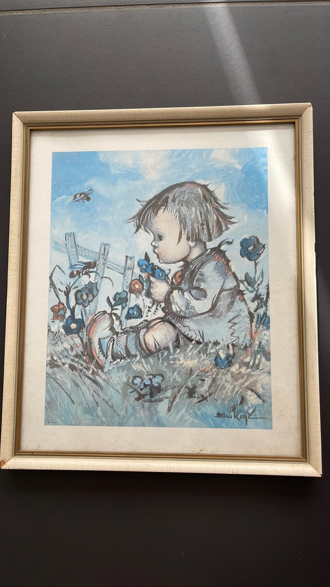 Vintage ingelijste tekening, Ophalen