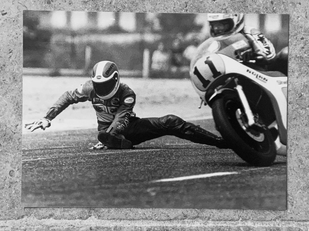 Org z/w foto 18x24 cm 25-5-1980 valpartij Jack Middelburg, Verzenden, Nieuw, Motoren