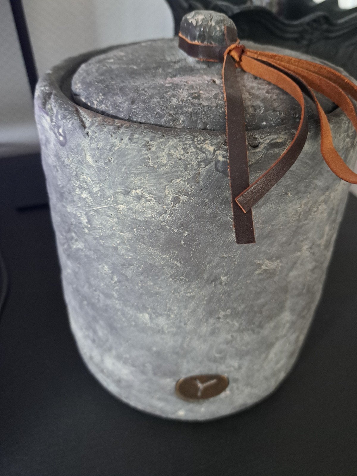 Decoratieve pot met deksel - Grijs, rustieke stijl, Ophalen