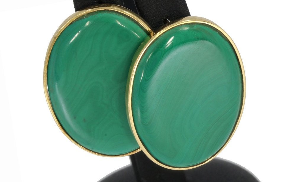 Malachiet edelsteen robuust 14k gouden oorbellen dames, Hangers, Voordeelsieraden, Ophalen of Verzenden, Zo goed als nieuw