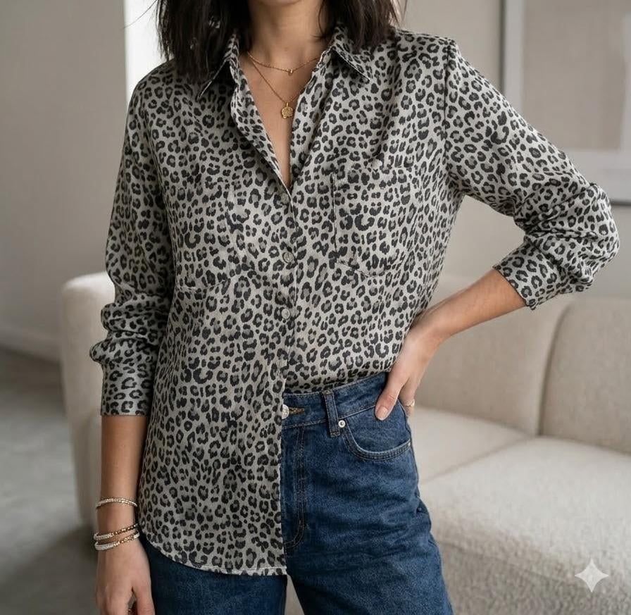 leuke animal print blouse met zilveren schijn, Verzenden, Zo goed als nieuw, Maat 36 (S)