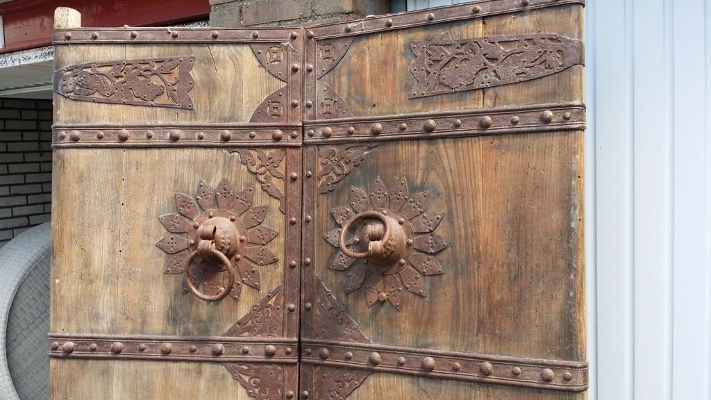 Antieke Chinese Poort Deuren - Zeer Zwaar eiken en Groot, Binnendeur, Ophalen of Verzenden, Hout, 120 cm of meer