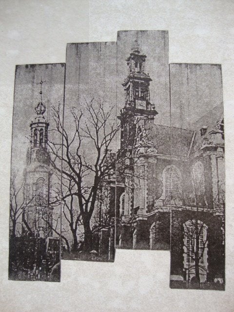 SCHILDERIJ KERK FOTO TEKENING HOUT LIJST 4 DELEN AMSTERDAM, Nieuw, Ophalen of Verzenden, Schilderij, 75 cm of meer