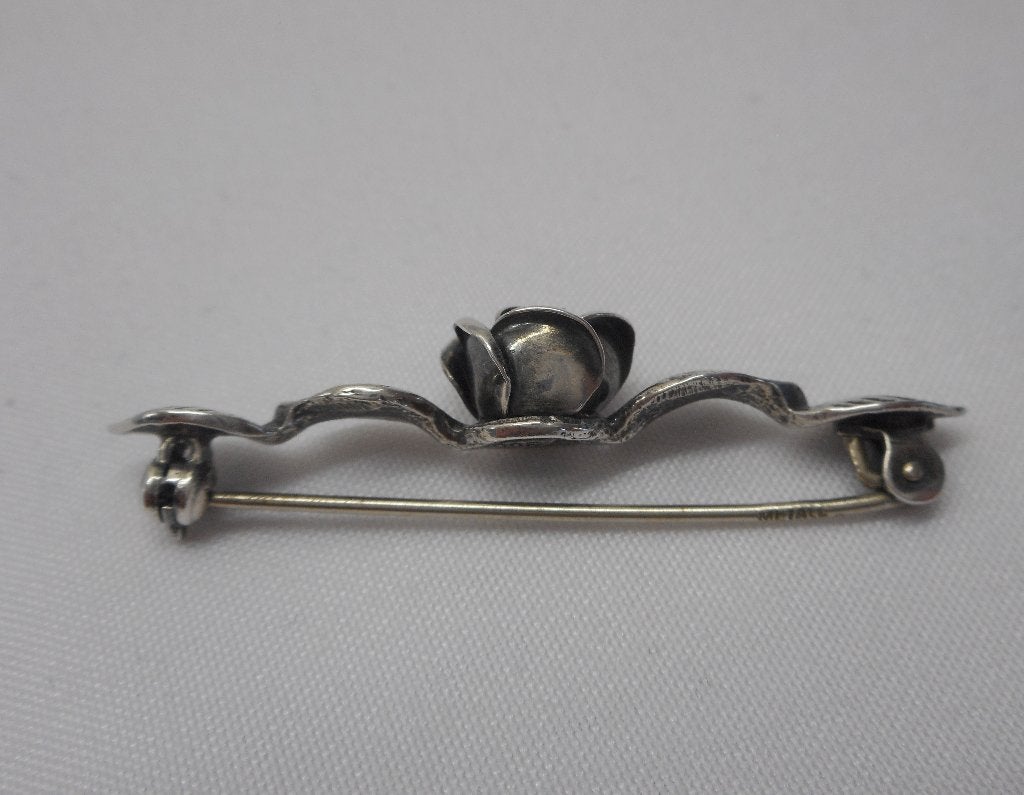 Zilveren vintage Teka broche met roos met blaadjes nr.738, 4 tot 7 cm, Verzenden, Zo goed als nieuw, Zilver