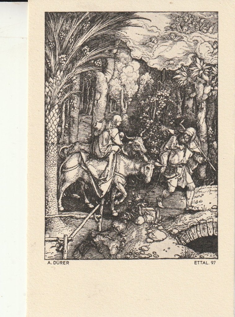 Prent: Vlucht naar Egypte door A. Dürer, Ophalen of Verzenden, Gebruikt, Kaart of Prent, Christendom | Katholiek