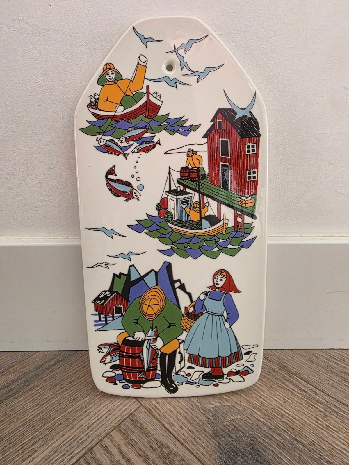 Vintage Figgjo Flint wandplaat "Torskefiske" (Noorwegen), Ophalen of Verzenden