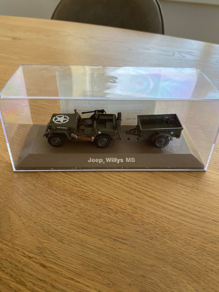 Jeep Willys MB model met aanhanger 2e W0, Overige merken, Auto, 1:32 tot 1:50, Ophalen of Verzenden