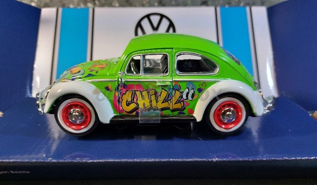 Volkswagen Kever graffiti groen 1/24 Motormax, Hobby en Vrije tijd, Modelauto's | 1:24, Verzenden, Nieuw, Auto, Motormax