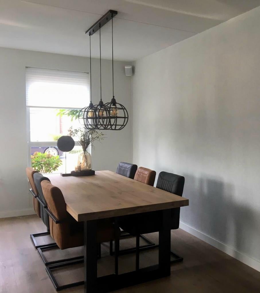 Eettafel 240x100cm - Eikenhout met metalen onderstel, Ophalen, Eikenhout, 200 cm of meer, 50 tot 100 cm