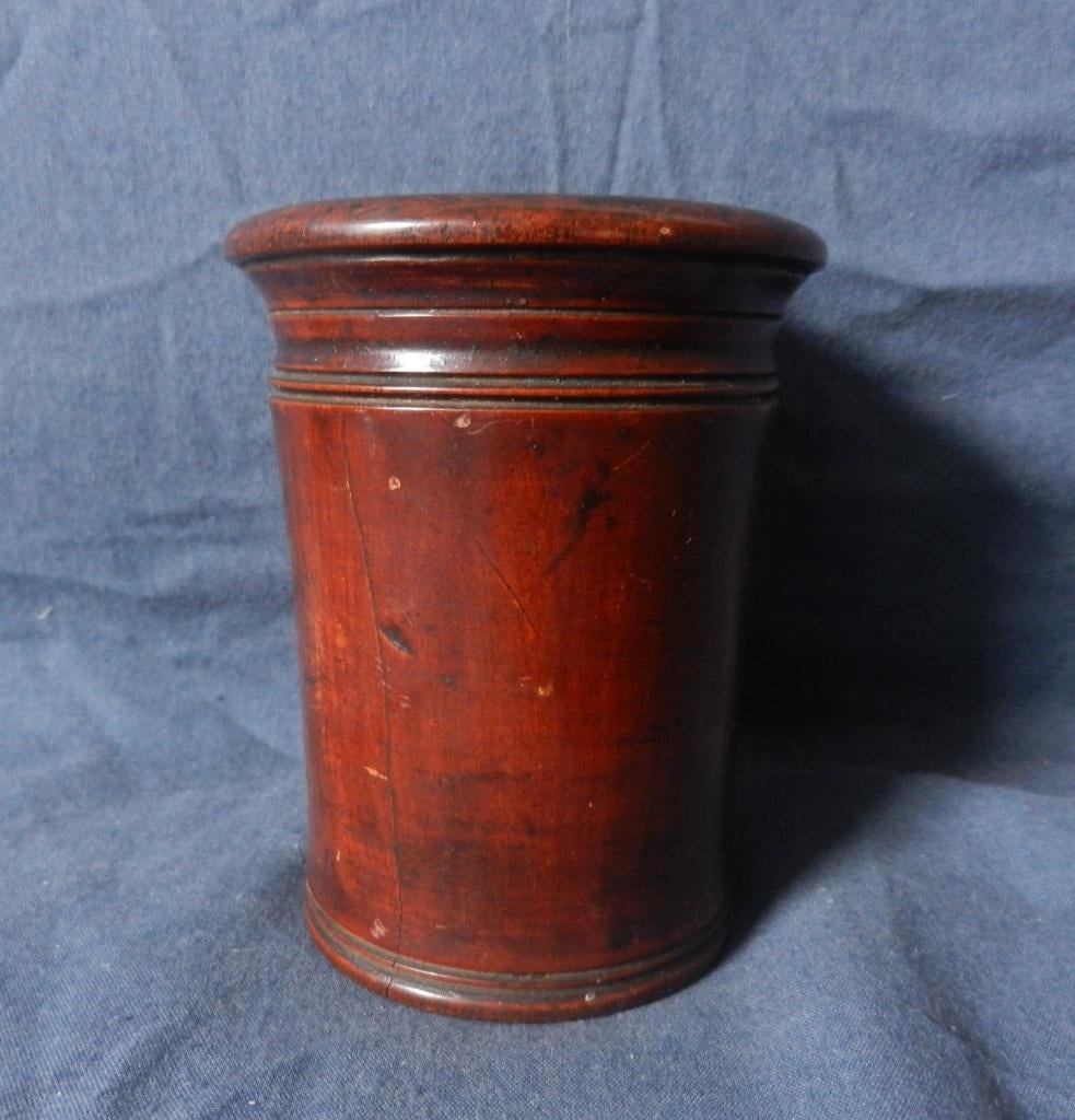 Cilindrische houten beker met filetbanden 19e eeuw h 10,7 cm, Antiek en Kunst, Ophalen of Verzenden