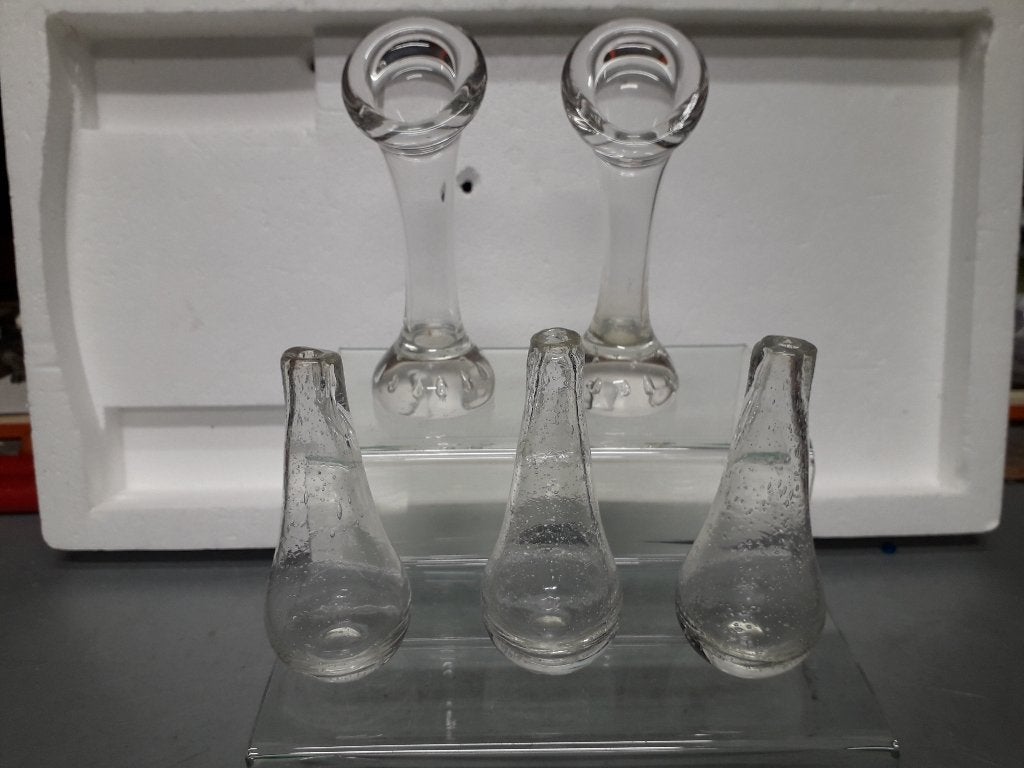 5 VINTAGE GLAZEN VAASJES in PERFECTE STAAT voor 7,50 !!!, Antiek en Kunst, Ophalen of Verzenden