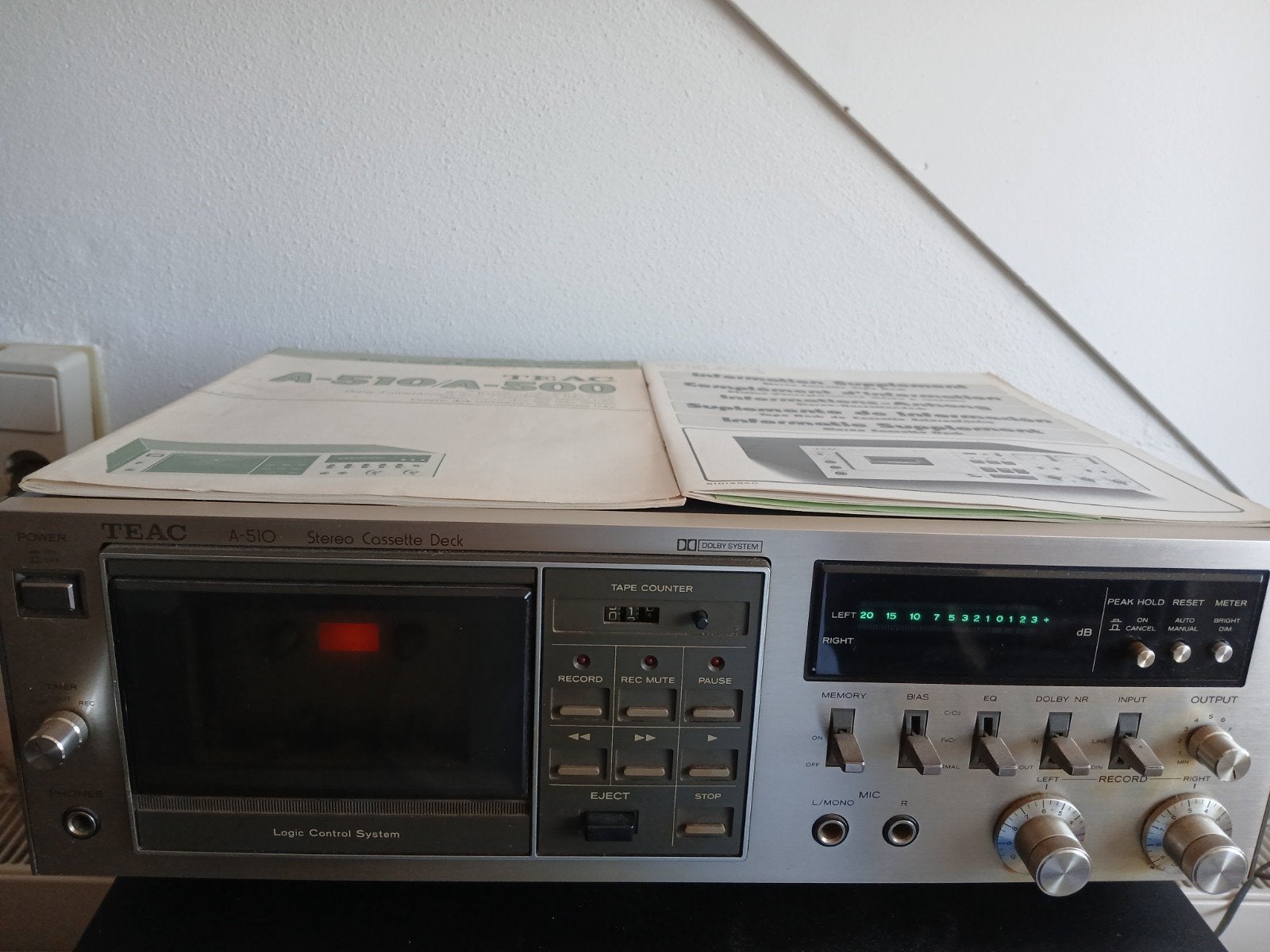 Teac A510 cassettedeck, originele folders 
heeft een ti, Ophalen of Verzenden, Enkel, Overige merken, Tape counter