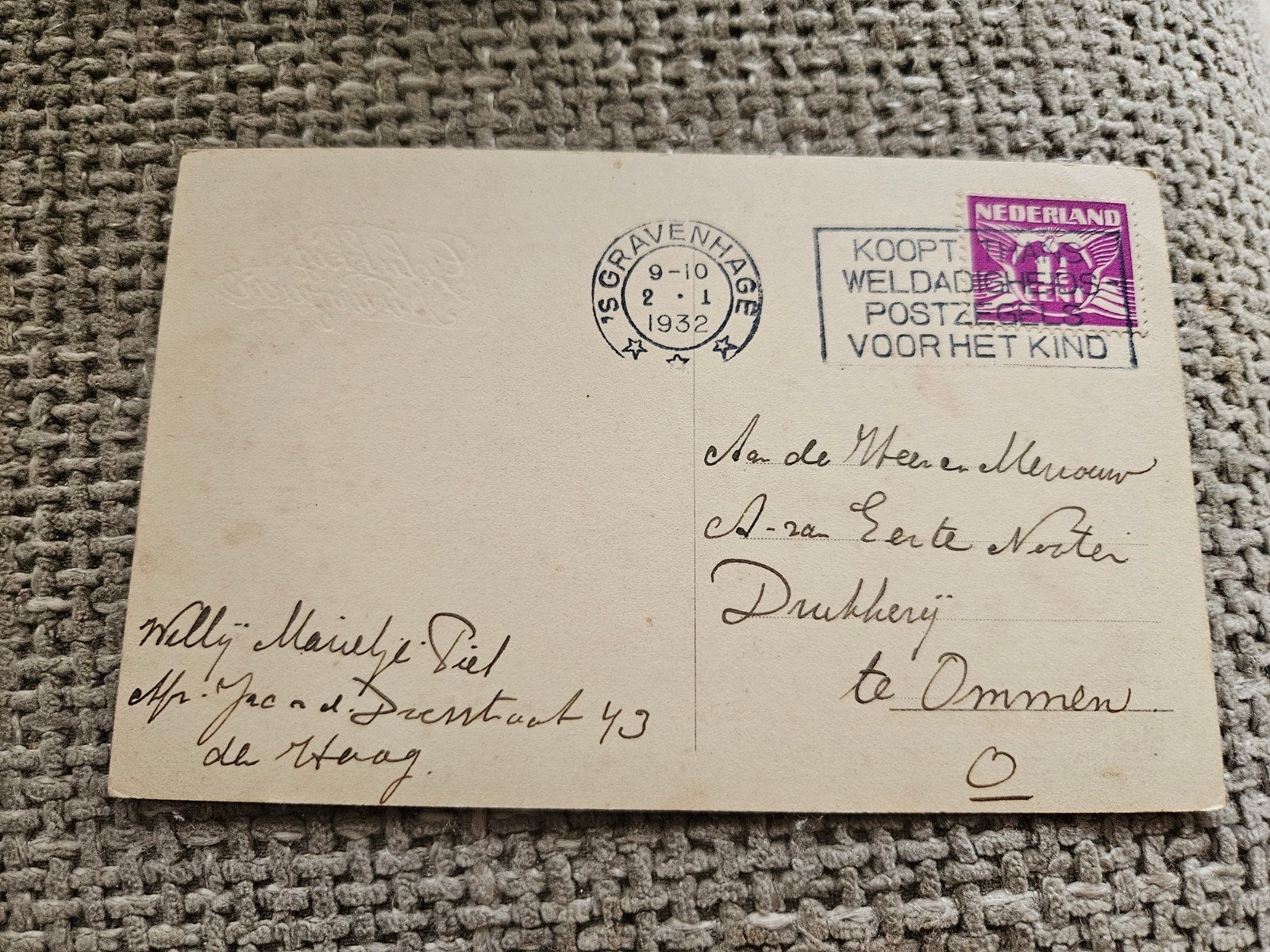 Ommen Drukkerij oude afz 1932, Ophalen of Verzenden, 1920 tot 1940, Gelopen, Overijssel