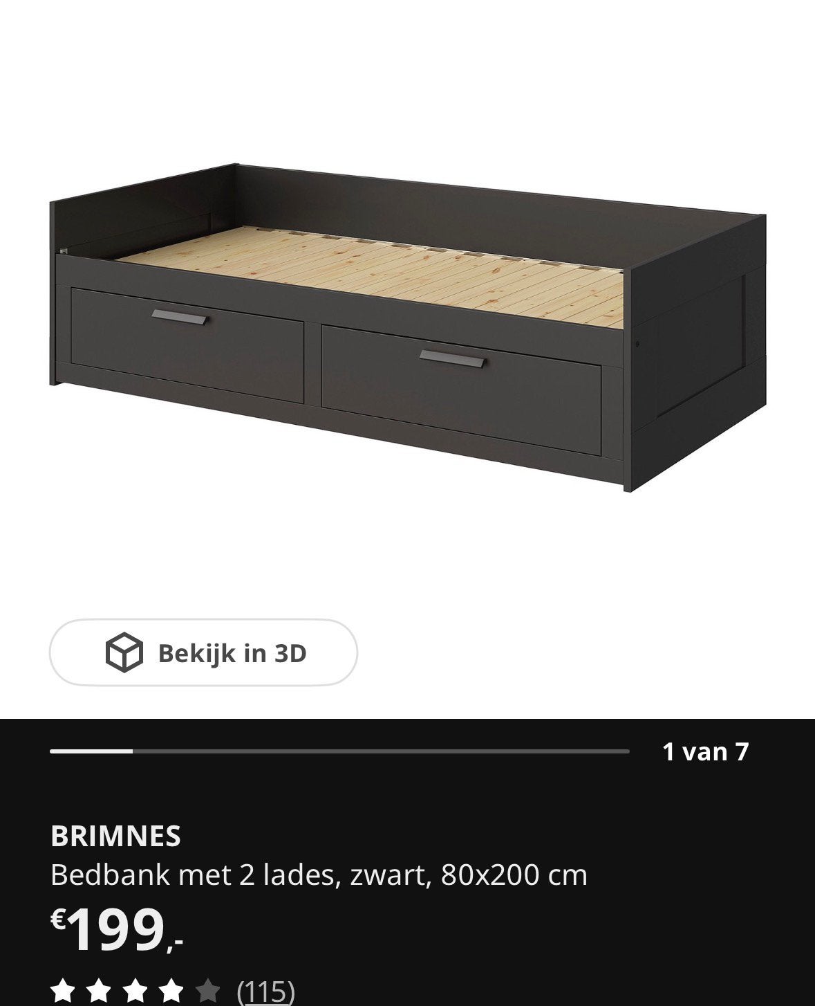 BRIMNES logeerbed, Ophalen, Tweepersoons, 80 cm, Hout
