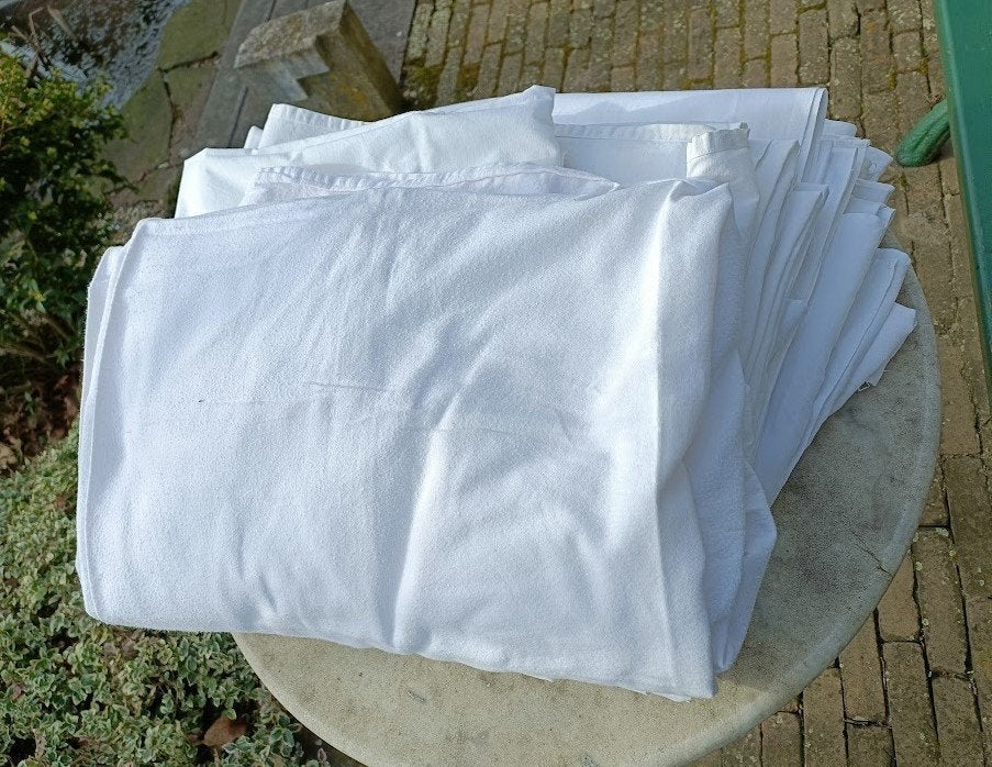 Vintage wit laken hoeslaken p.st €6 Zie advertentie (BG34.C), Gebruikt, Wit, Overige typen, Tweepersoons