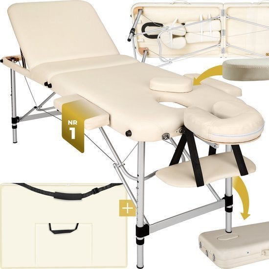 Draagbare Massagetafel - Crème met Hoeslakens, Sport en Fitness, Massageproducten, Ophalen, Zo goed als nieuw, Massagetafel