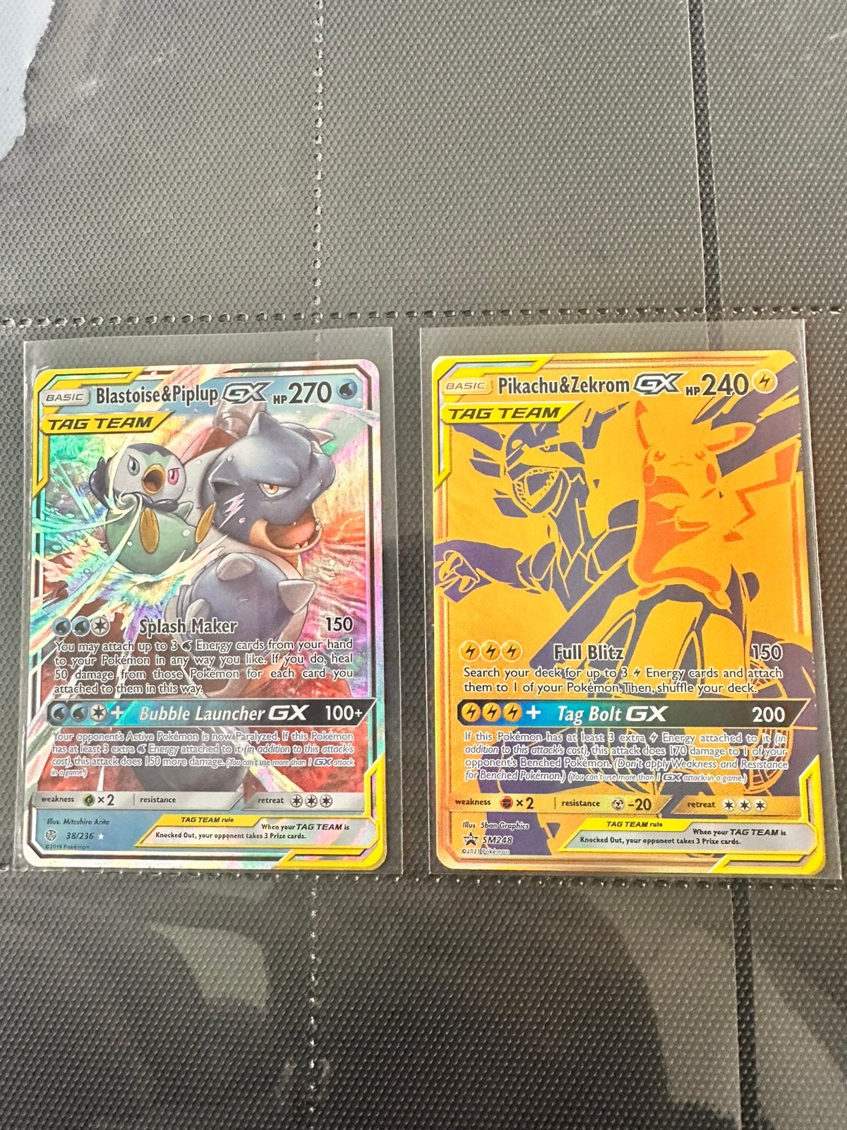 Pokemon Pikachu&Zekrom GX + Blastoise&piplup GX, Ophalen of Verzenden, Zo goed als nieuw