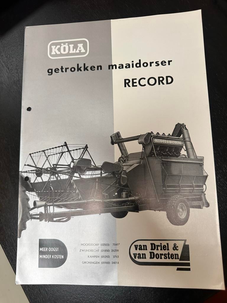 Oude folder jaren 60: KÖLA getrokken maaidorser RECORD, Ophalen of Verzenden, Zo goed als nieuw, Overige typen