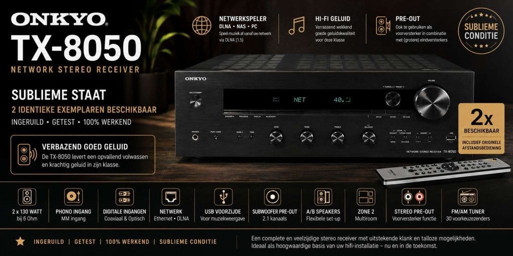 Onkyo TX-8050 Network Stereo Receiver – sublieme staat !!, Audio, Tv en Foto, Niet ingevuld, Niet ingevuld, Niet ingevuld