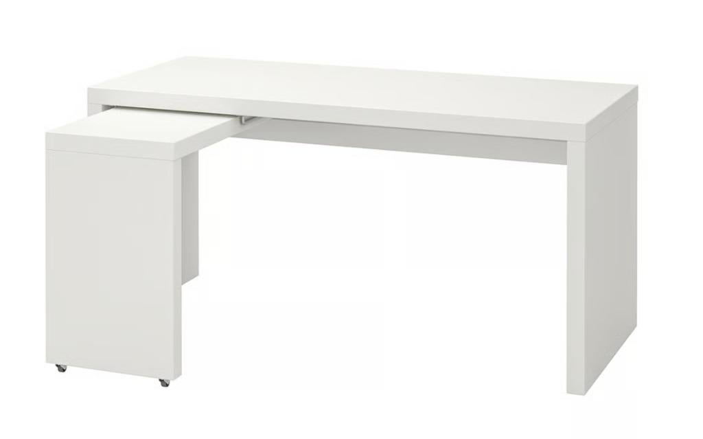 MALM Bureau met uittrekbaar blad, wit, 151x65 cm, Huis en Inrichting, Bureaus, Ophalen, Gebruikt, Spaanplaat of MDF, Hoekbureau