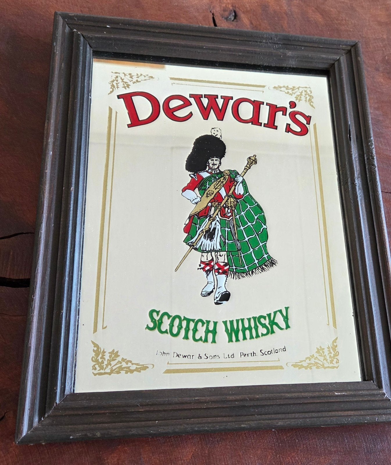 Vintage Dewar's Scotch Whisky spiegel 20x30 cm, Minder dan 50 cm, Gebruikt, Verzenden, Overige typen