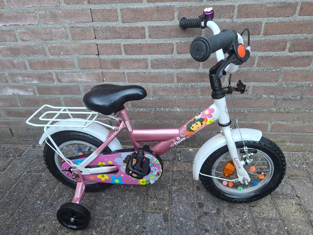 Kinderfietsje 12 inch Loekie, Ophalen, Terugtraprem, Zijwieltjes, Gebruikt