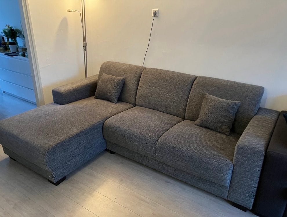 Leen Bakker lichtgrijze hoekbank, Huis en Inrichting, Ophalen, Gebruikt, Hoekbank, Driepersoons