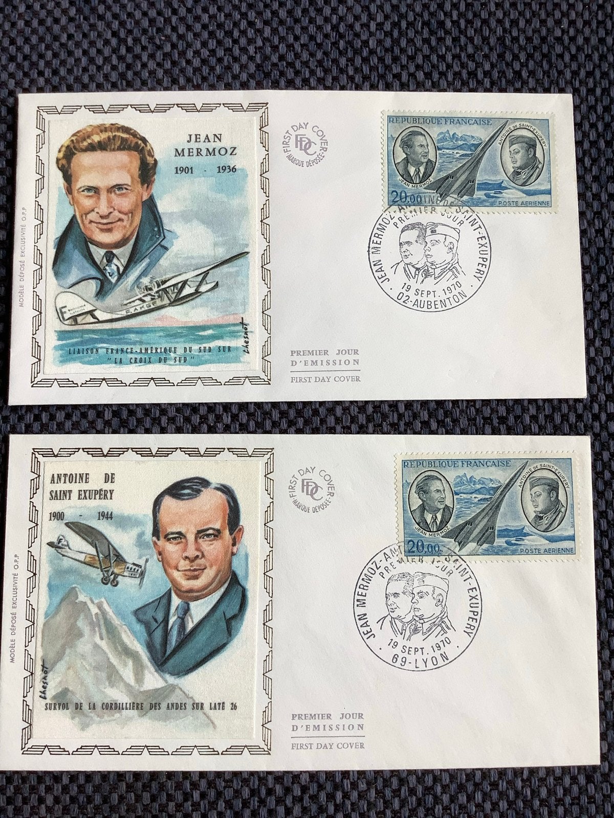 Eerste Dag Enveloppen Jean Mermoz & Antoine de Saint-Exupéry, Ophalen of Verzenden, Onbeschreven, Europa