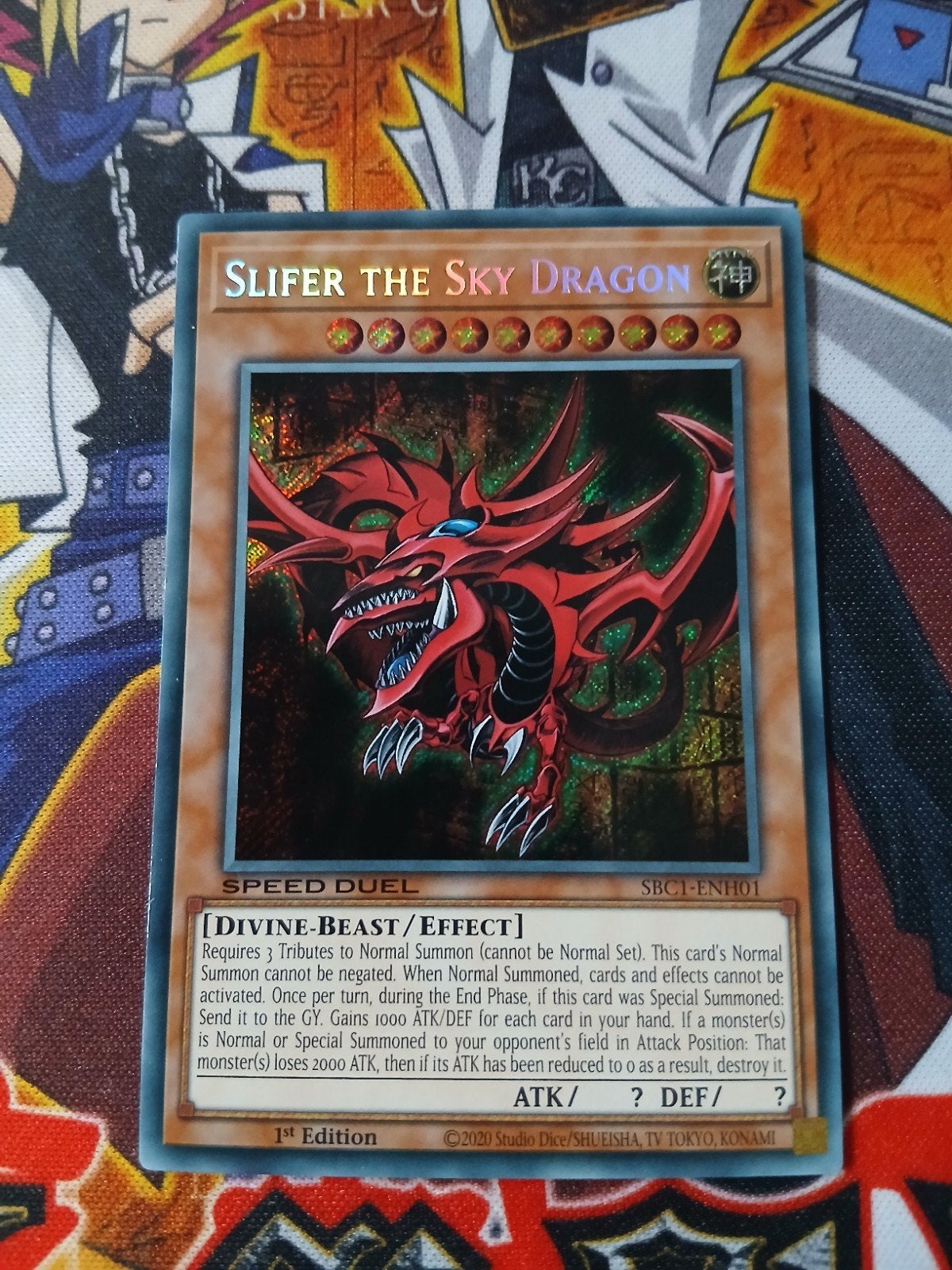 Slifer the Sky Dragon - Secret Rare SBC1 Speed Duel Yu-Gi-Oh, Ophalen, Zo goed als nieuw, Foil