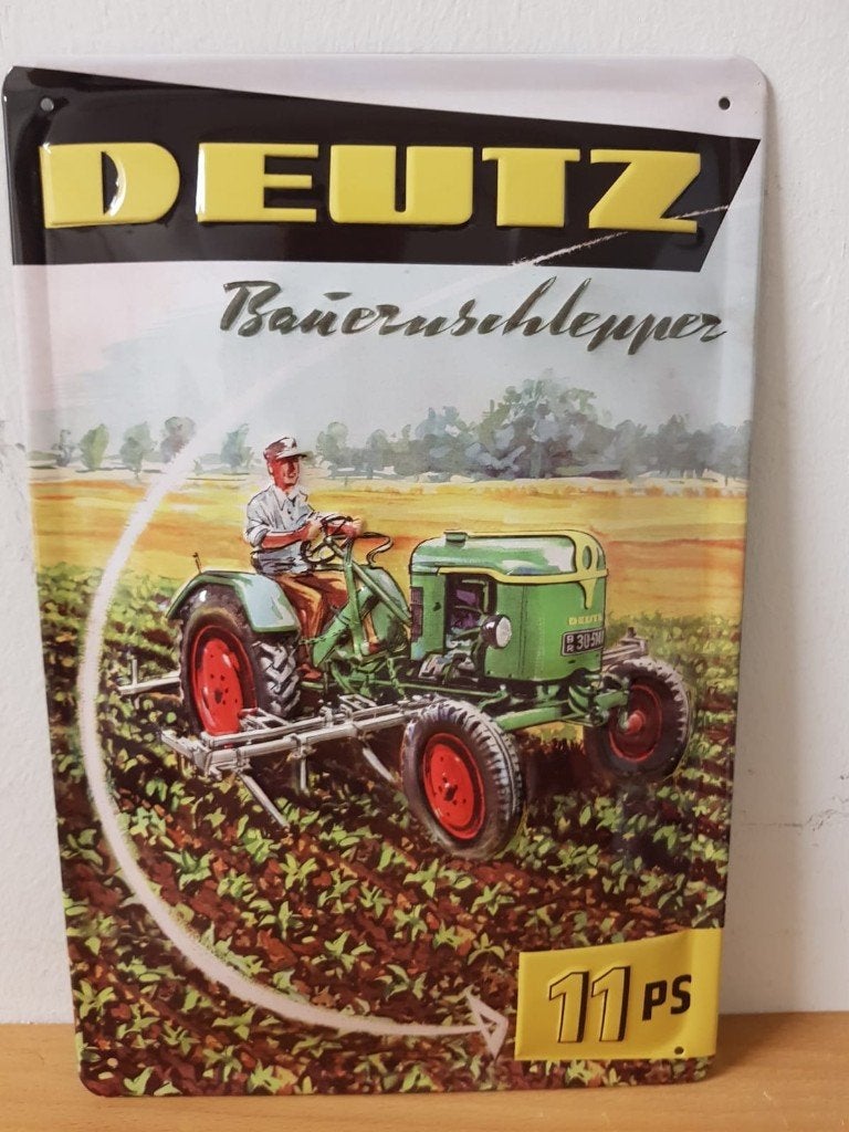Deutz Bauernschlepper tractor relief reclamebord van metaal, Reclamebord, Info@deconoord.nl, Deco Noord, Nieuw