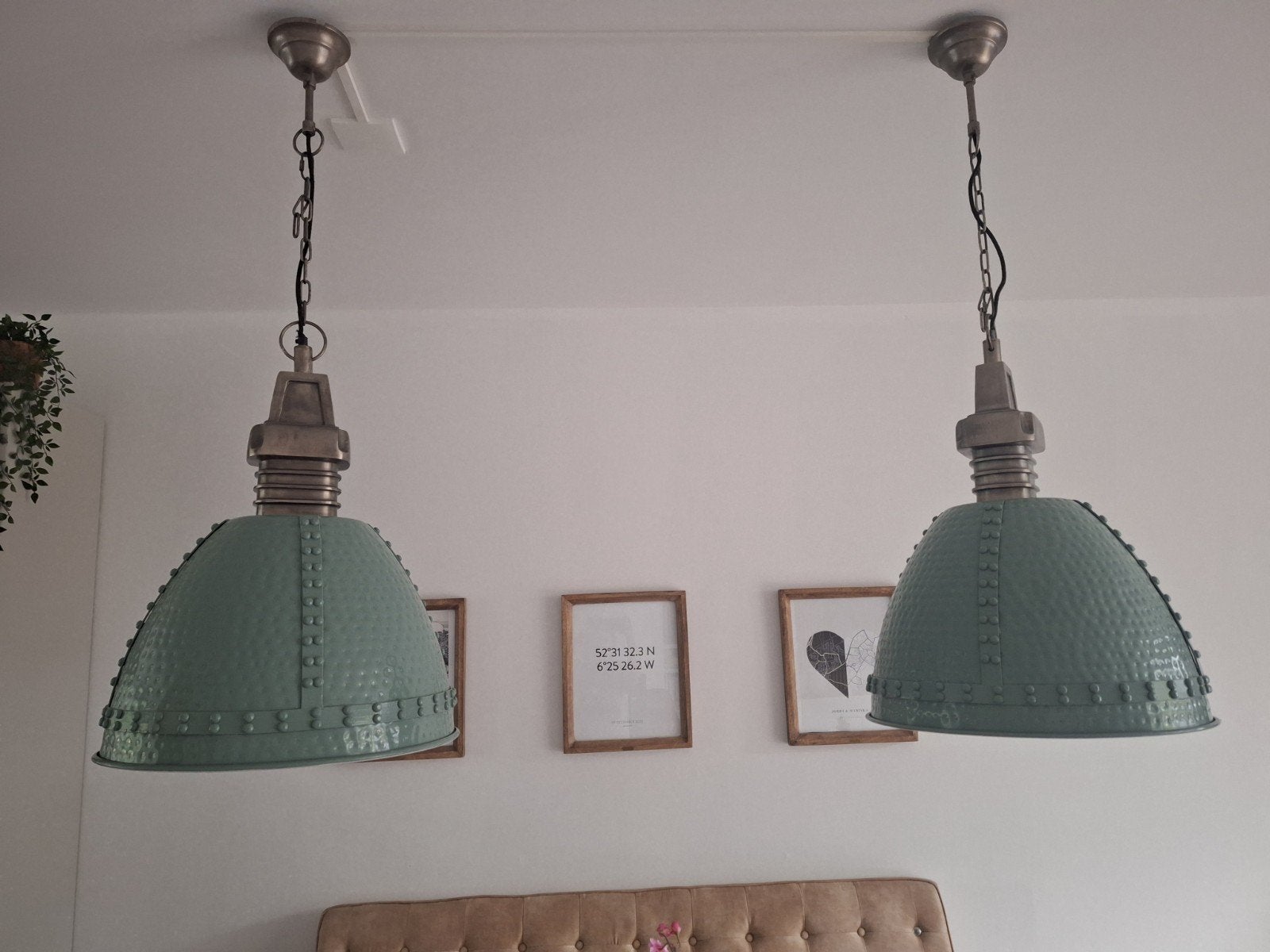 2x Riviera Maison Hanglamp Baltimore - Groen, Huis en Inrichting, Lampen | Hanglampen, Ophalen, Zo goed als nieuw, E27 (groot)