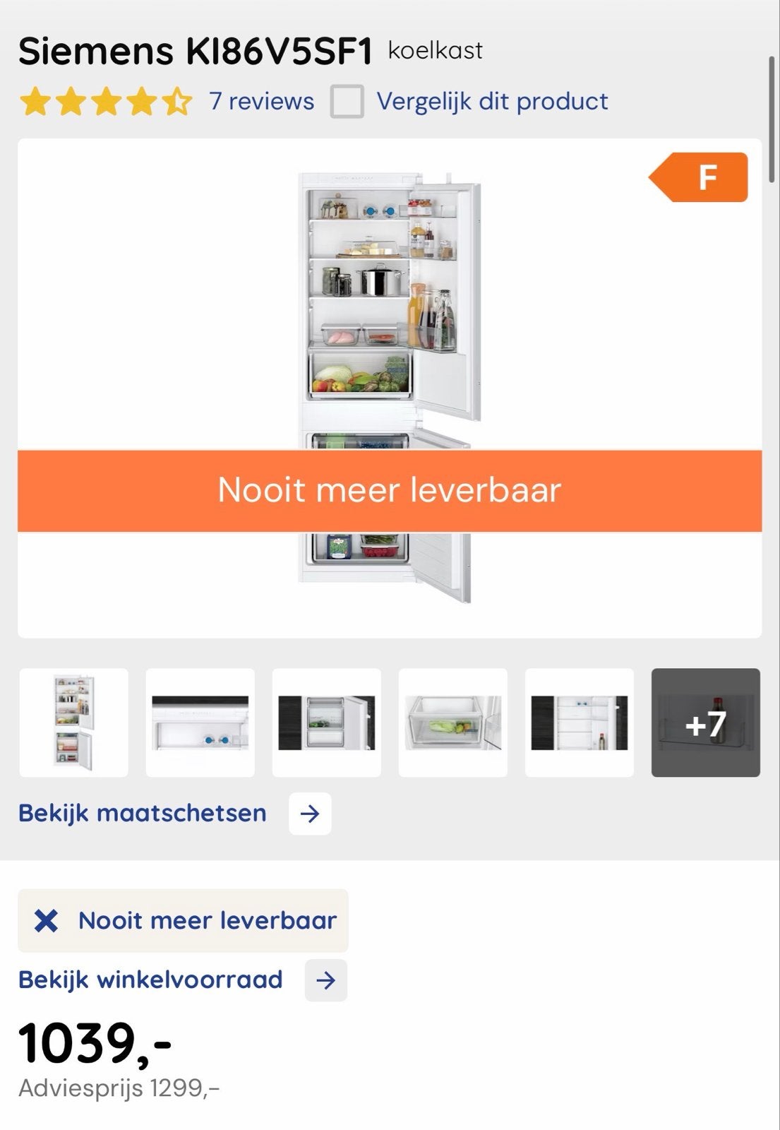Siemens KI86V5SF1 Inbouw Koel-vriescombinatie, Ophalen, 200 liter of meer, Met aparte vriezer, Nieuw