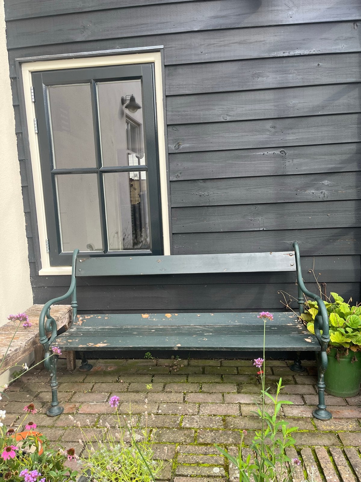 Groene tuinbank - 146x80x63 cm, Ophalen, Gebruikt, Hout