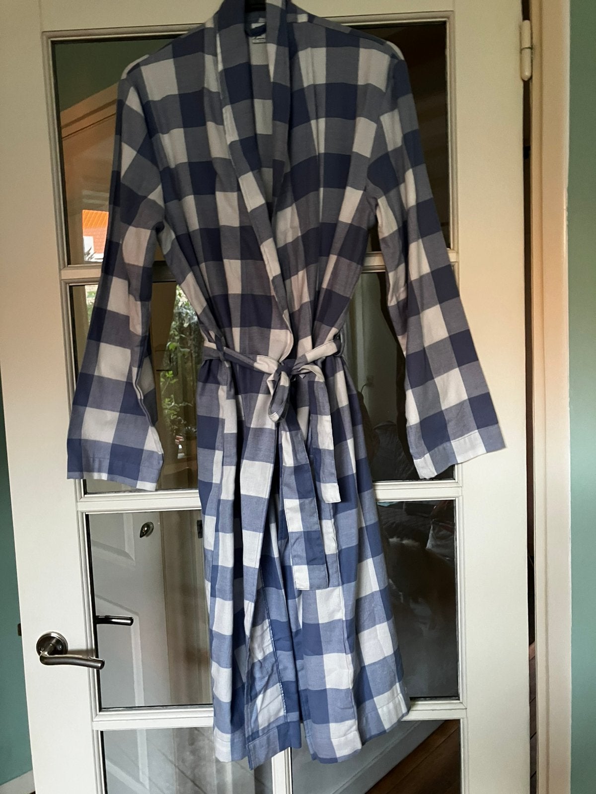 Badjas. Unisex. Lichtblauw. Wit. Medium. Nieuw. Katoen., Hema, Ophalen of Verzenden, Nieuw, Maat 38/40 (M)