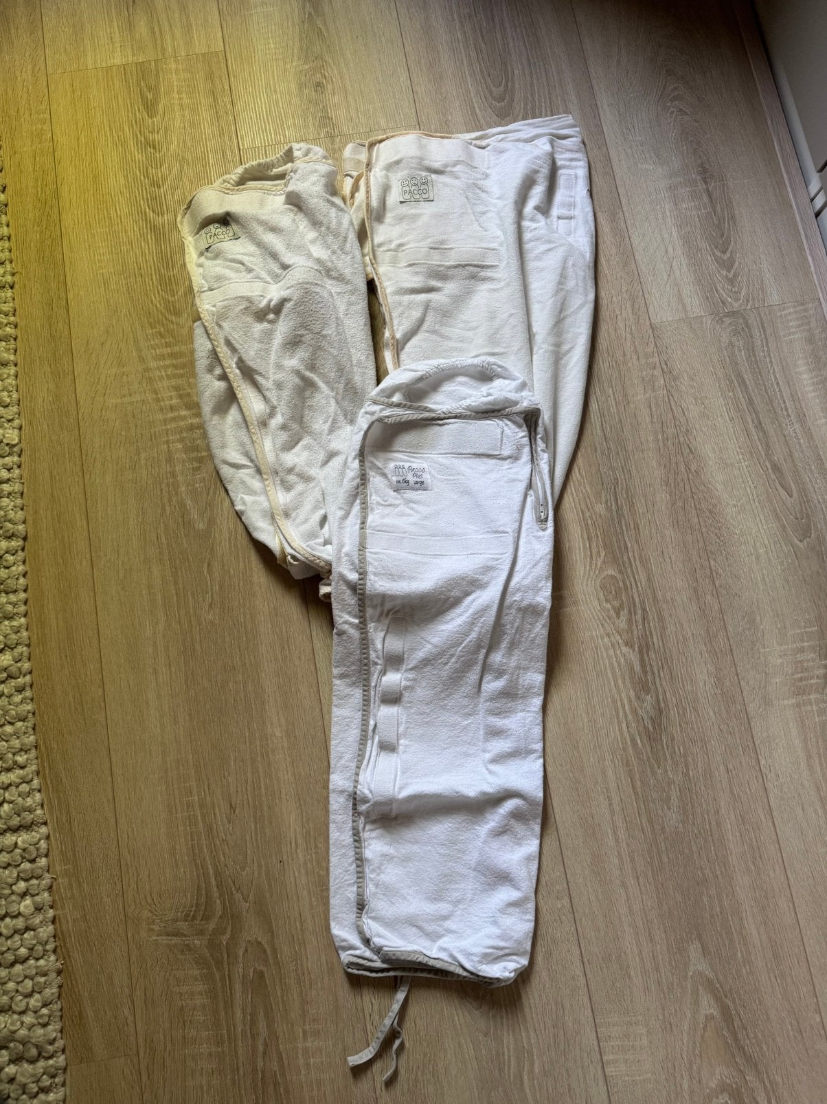 Pacco inbakerdoeken - 3 gewone en 1 Pacco Plus, Ophalen of Verzenden, Gebruikt, Minder dan 70 cm, Bakerzak of Bakerdoek