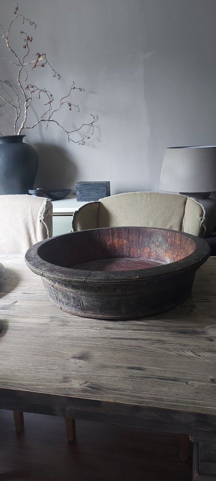 olijfbak 70 cm, Ophalen, Rond, Hout