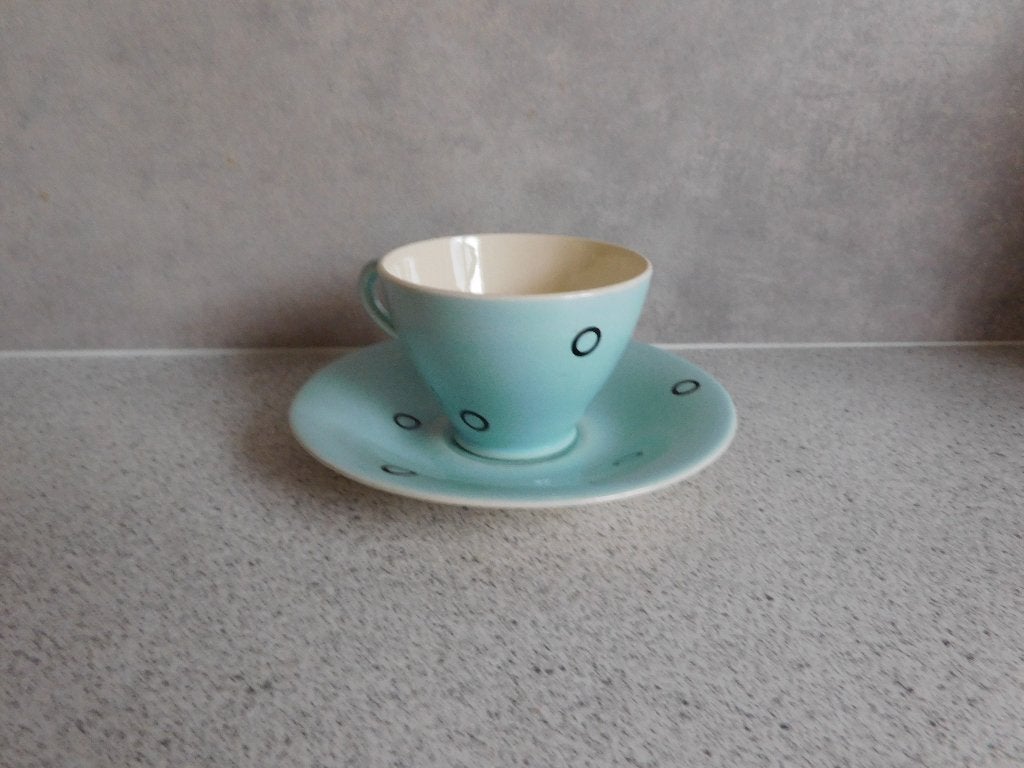Kop en schotel Turquoise Plateelbakkerij Zuid Holland Gouda, Antiek en Kunst, Ophalen of Verzenden