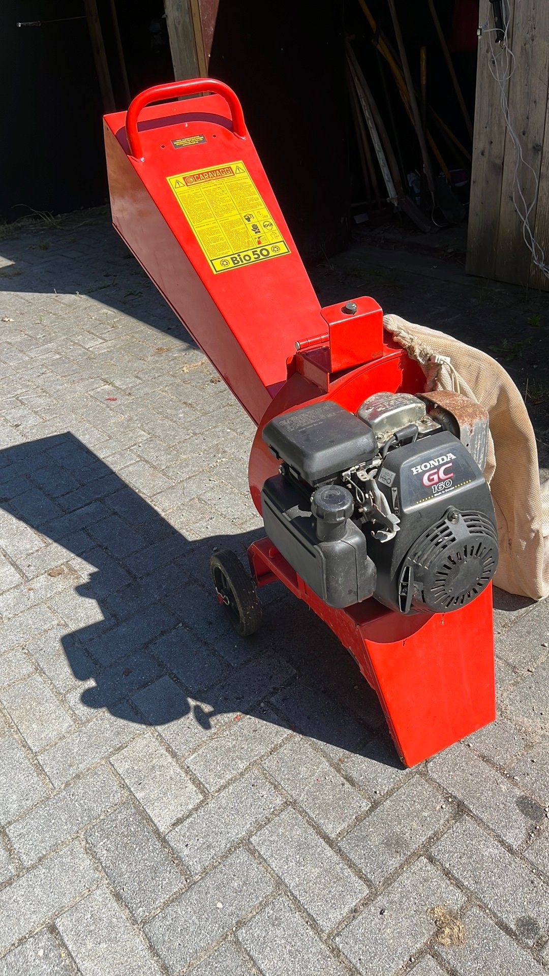 Carravegi Bio50 hakselaar. Benzine, Tuin en Terras, Hakselaars, Ophalen, Gebruikt, Benzine, Met opvangzak