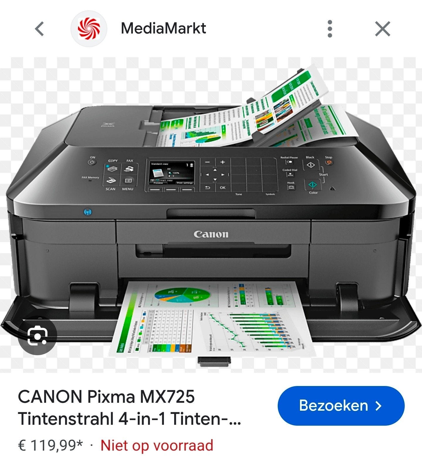 Canon MX725 All-in-One Inkjet Printer met extra inkt, Draadloos, Gebruikt, Inkjetprinter, All-in-one