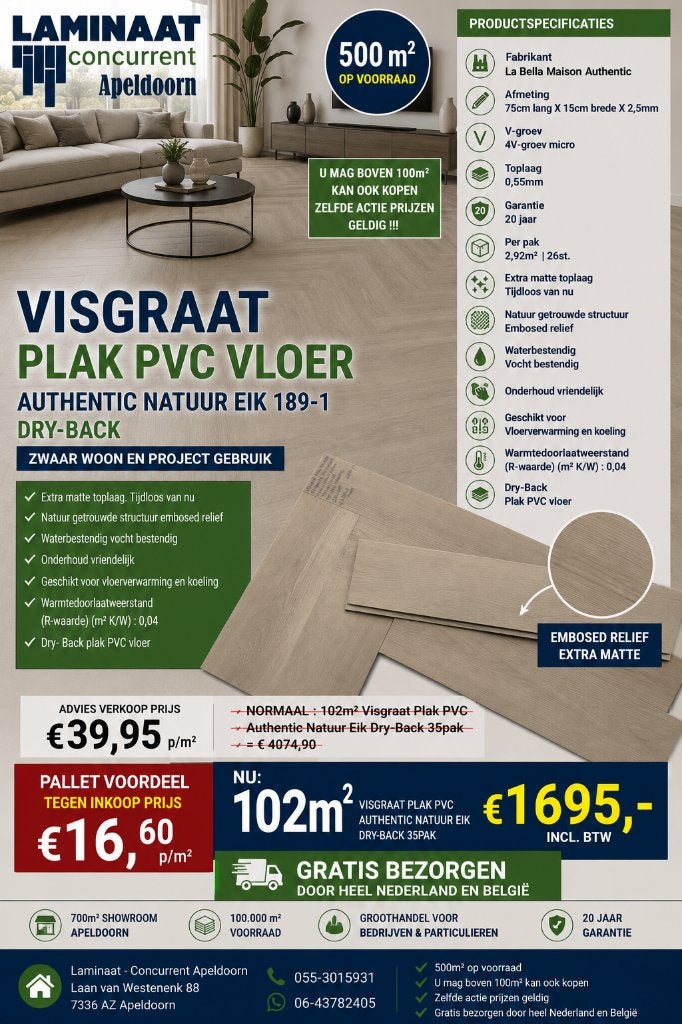 102m2 Visgraat Plak Pvc Light Natural Dry-Back 35pak = €1695, 75 m² of meer, Nieuw, Ophalen of Verzenden, Plak Pvc visgraat natuur eiken Dry-back