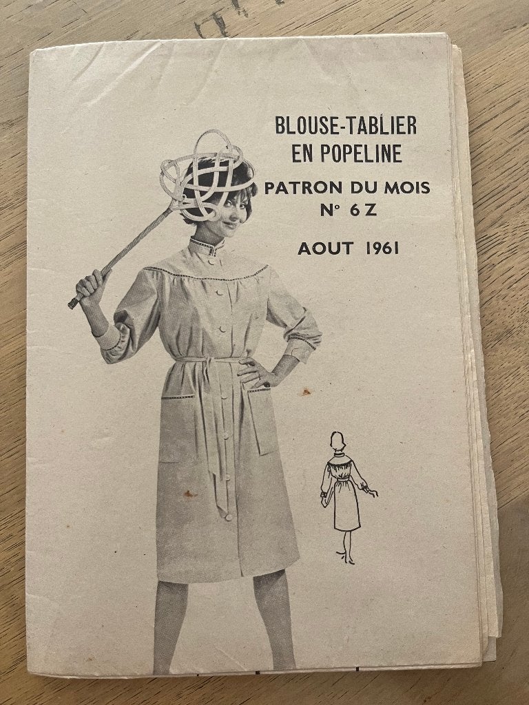 Frans Vintage Naaipatroon – Blouse - Tablier en Popeline, Hobby en Vrije tijd, Kledingpatronen, Overige merken, Overige typen